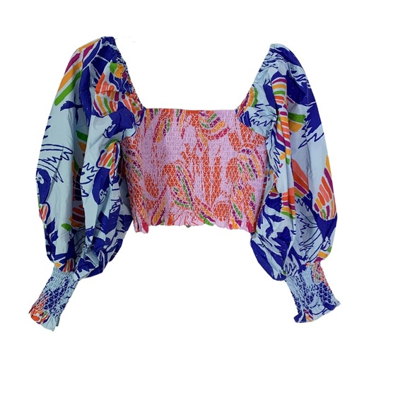 FARM Rio Mixed Print Smocked Cotton Crop Top S NWT - Picture 11 of 13